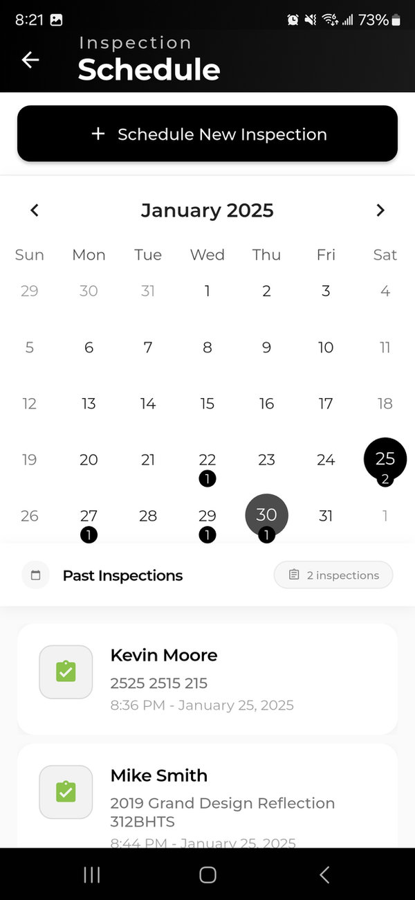 Built-In Scheduling & Calendar - WanderWise RV inspection software feature
