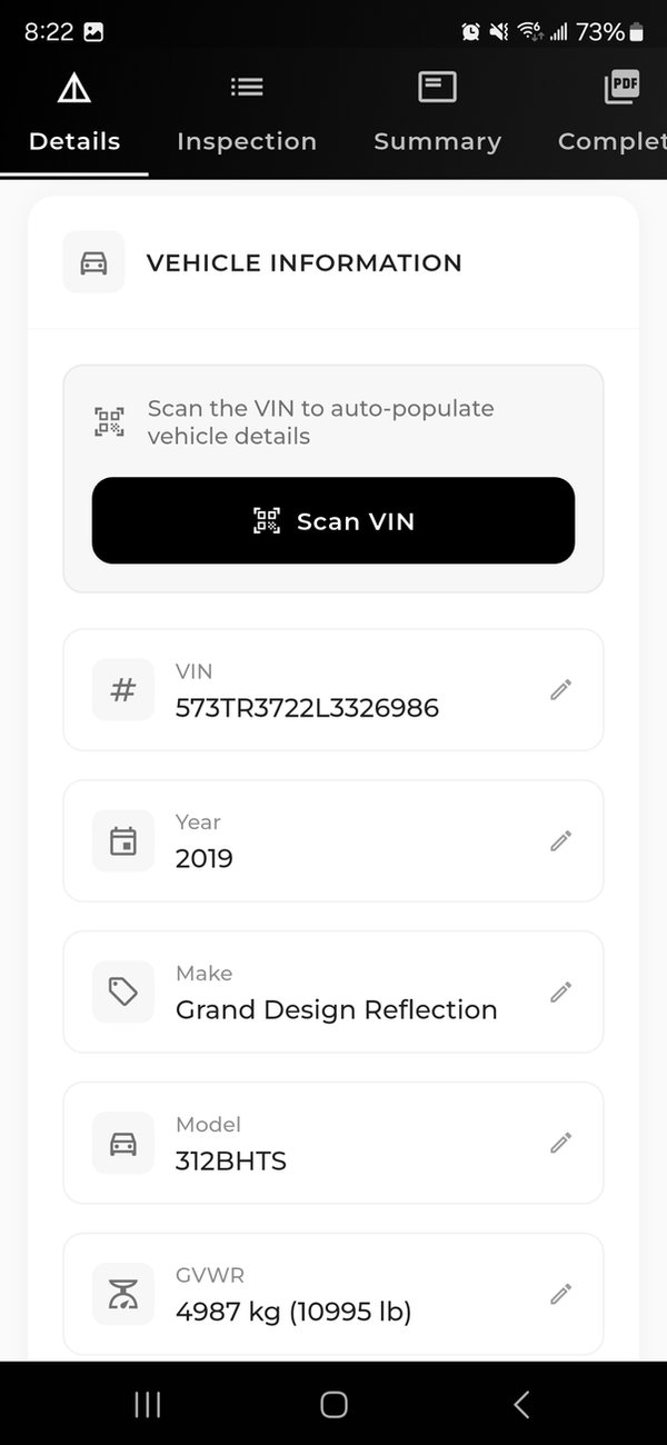 Automated VIN Tag Scanning - WanderWise RV inspection software feature